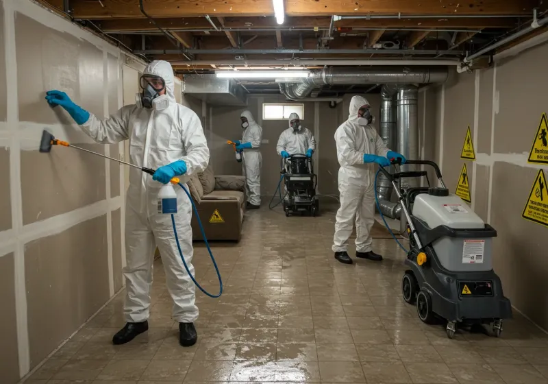 Basement Moisture Removal and Structural Drying process in Beach City, OH